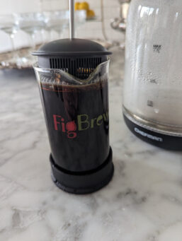 French press containing fig coffee blend