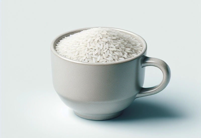 Cup containing rice as replacement for coffee beans